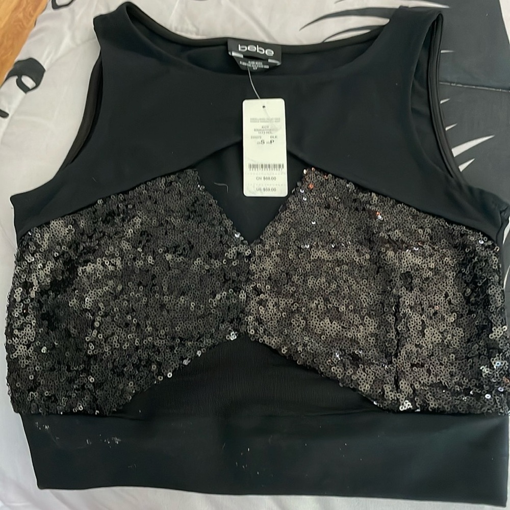 Bebe crop top black sequin size small new with tags
